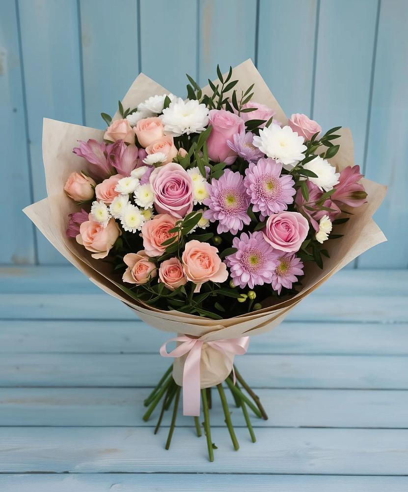 Букет цветов из: Хризантемы, Розы и Альстромерии в Панкрушихе