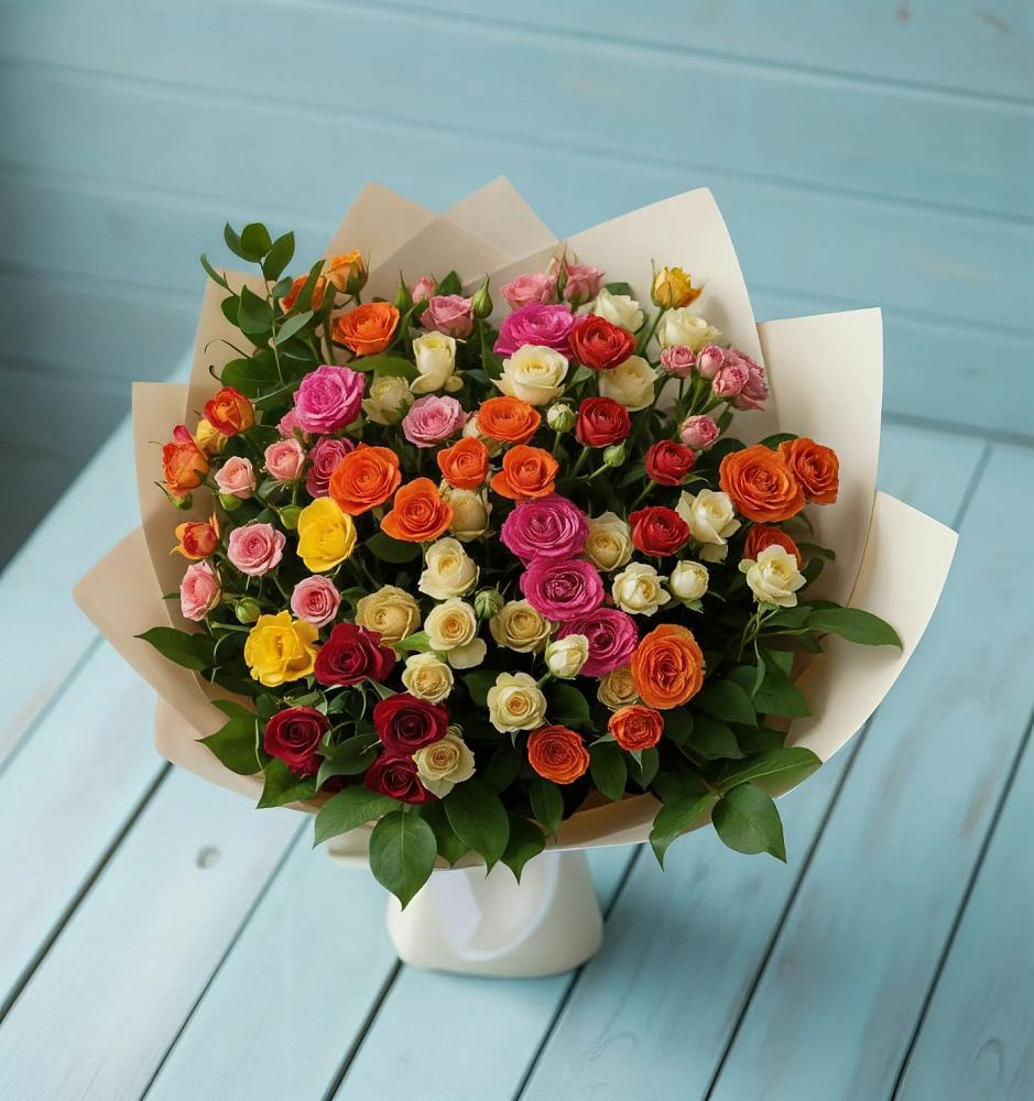Букет Микс из разноцветных кустовых роз в Панкрушихе